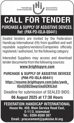 Federation Handicap International Islamabad Tender Notice
